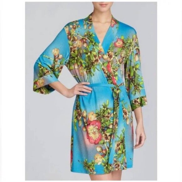 Josie Natori Neiman Marcus robe Paradise Found collection print stretch jersey - Picture 1 of 9